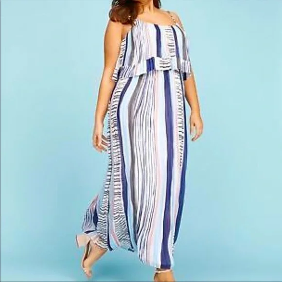 chinese dress ladies Lane Charcoal Striped Overall Maxi Dress Polagram  Lena Layne